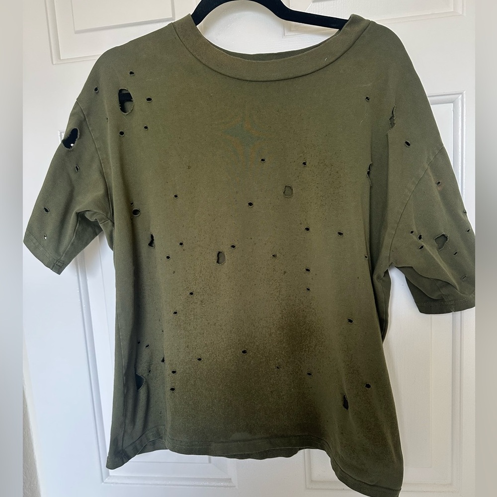 Distressed Olive Green T-Shirt